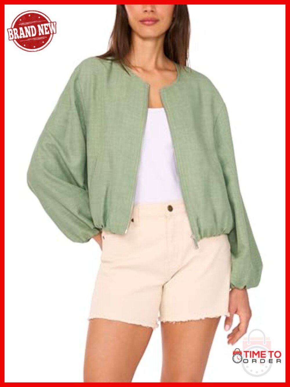 Cropped Long Sleeve Bubble Jacket with Quilted Insulation